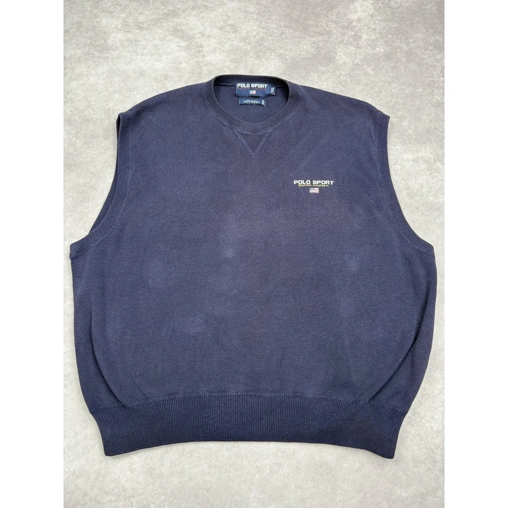 Vintage Polo Sport Ralph Lauren Sweater Vest Mens 2XL Knit USA Flag 90s‎